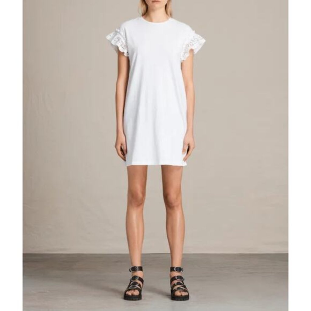 Allsaints White Trixi Ruffle T-Shirt Dress
